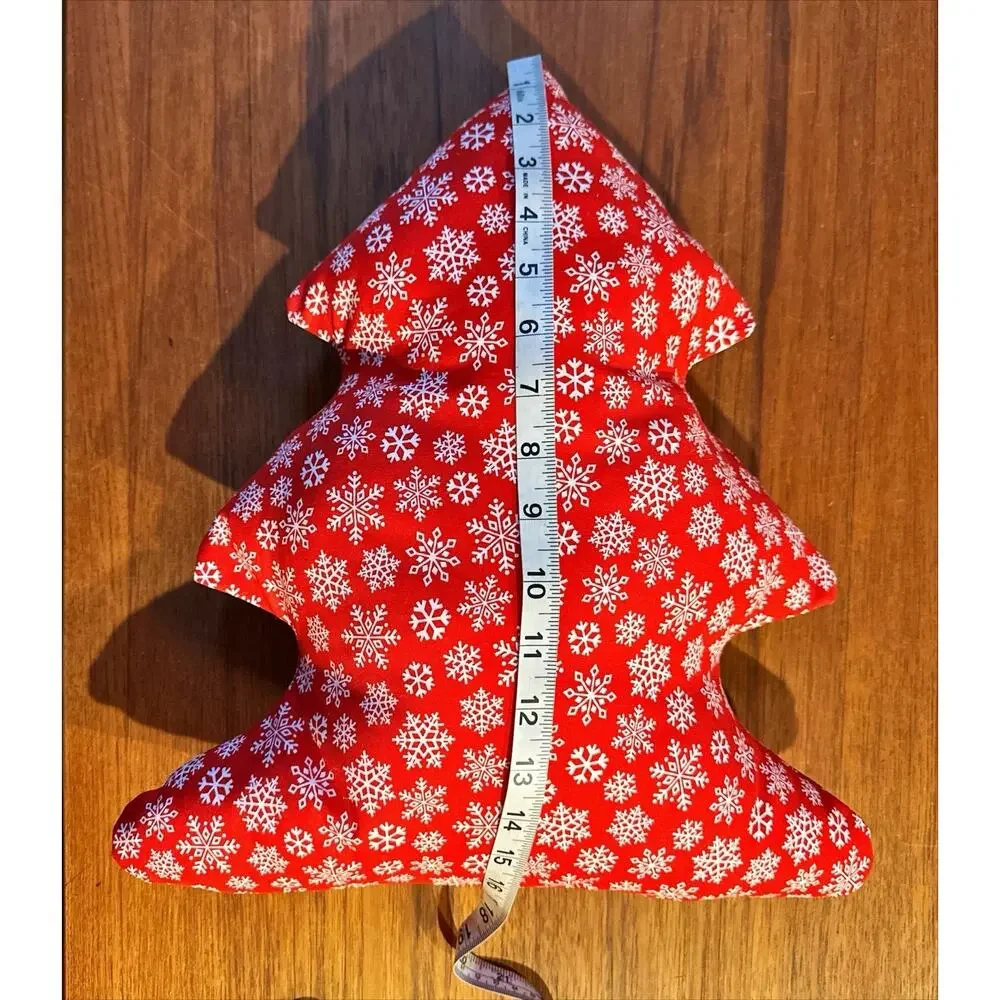 Handmade Christmas Tree Accent Decor Pillow Red White Snowflakes 16